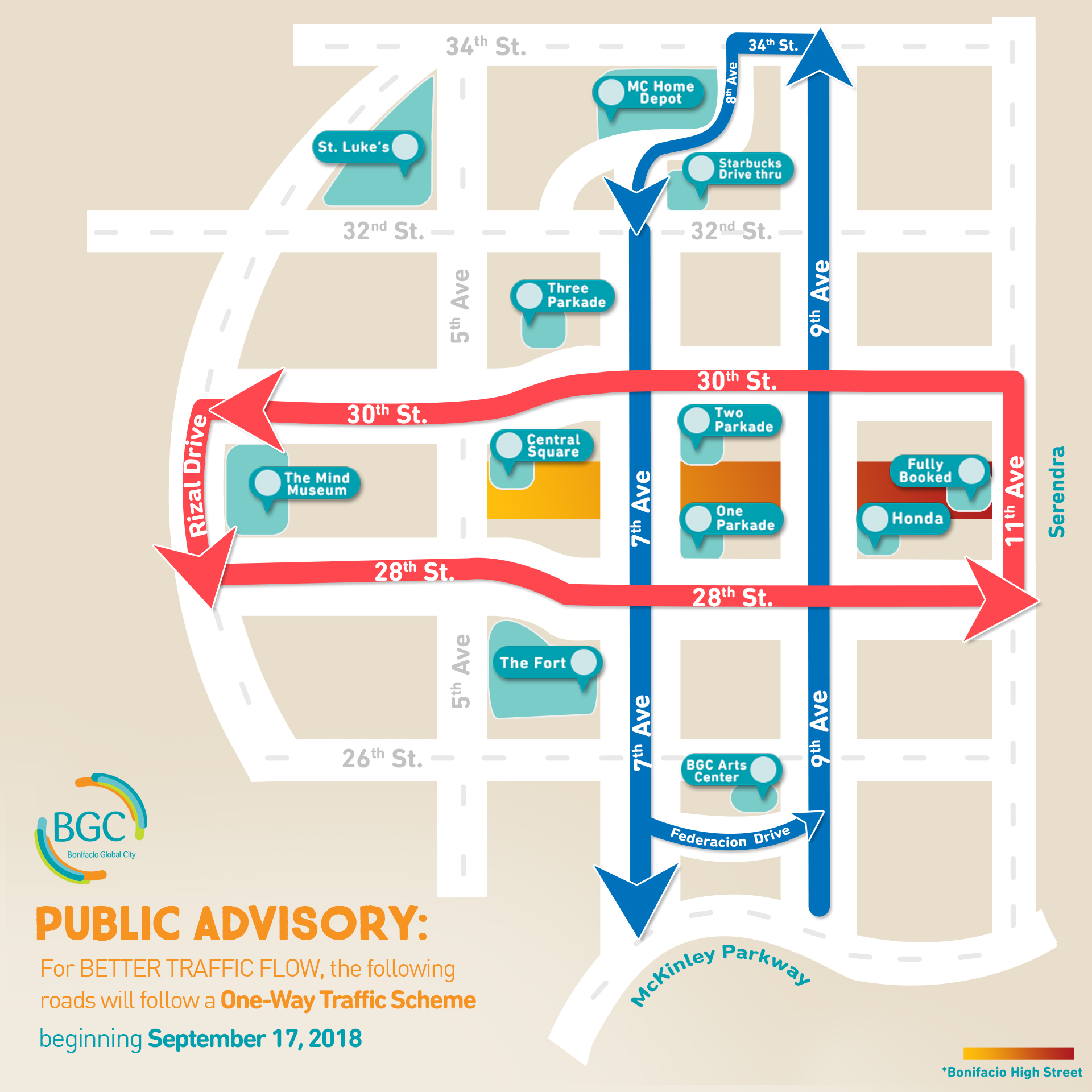 BGC One Way Traffic Scheme Map